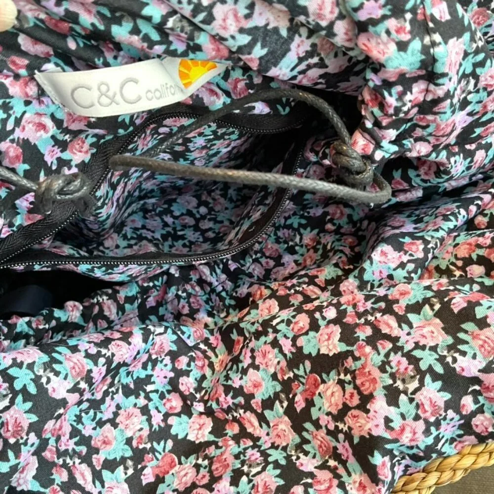 C&C California Shoulder Bag Raffia Floral Drawstring Liner (OS)